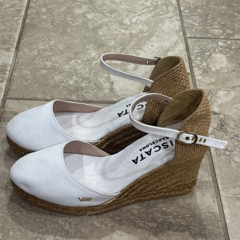 Viscata Barcelona White Canvas Espadrille Wedges Made in Spain Size 39